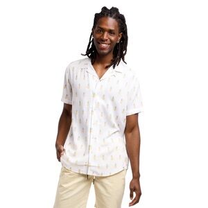 Free Planet | Men’s Pineapple Print White Lightweight Soft Button Up Shirt | L